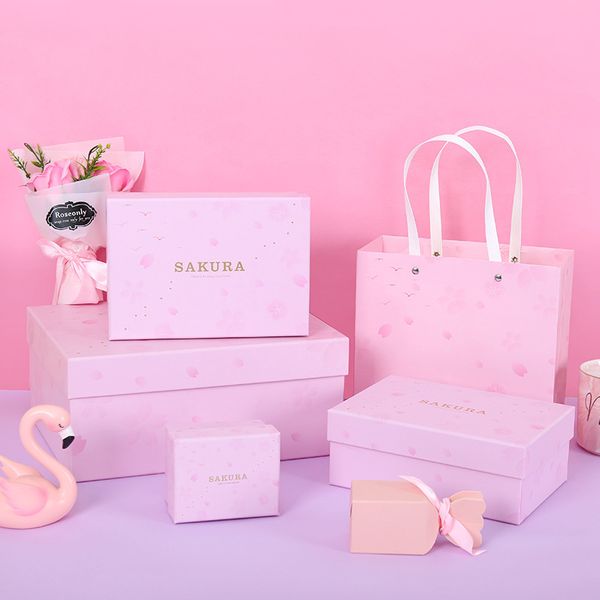 

romantic cherry blossom gradient pink gift box set valentine's day cosmetics gift packaging box birthday party flower bo