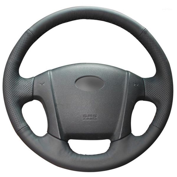 

hand sew black genuine leather car steering wheel cover for kia sportage 2 2005 2006 2007 2008 2009 20101