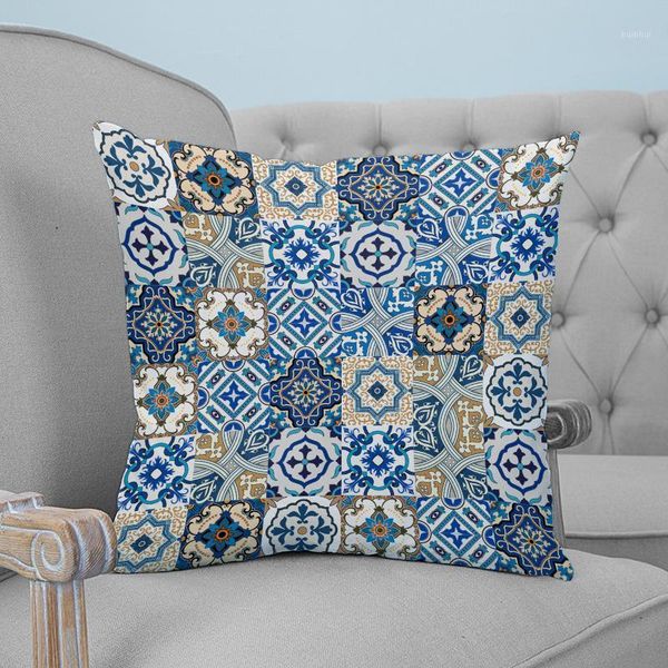

portuguese ethnic flower pattern tile printed throw pillow case plush fabric pillowcase home decorative pillow