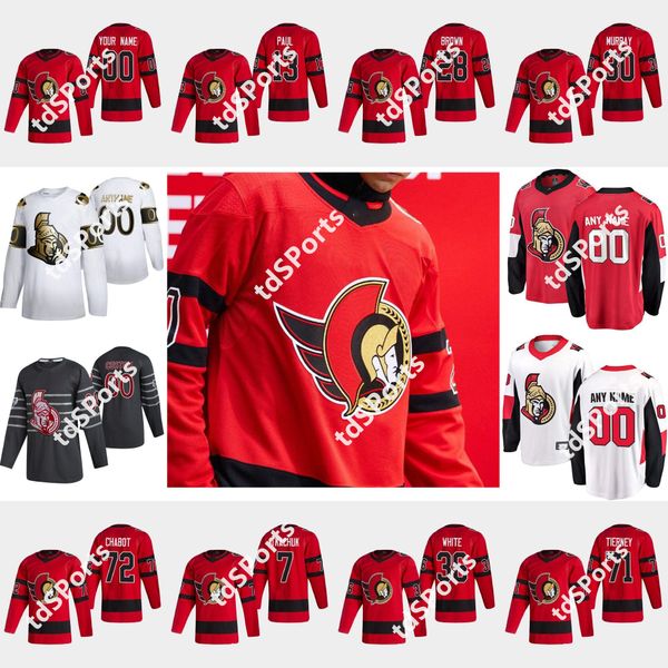 

ottawa senators 2021 reverse retro hockey jerseys 72 thomas chabot jersey brady tkachuk bobby ryan craig anderson colin white custom stitche, Black;red