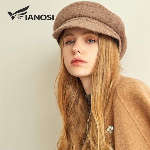 

vianosi new fashion beret hat women wool winter rhinestone caps female solid color thick warm gorros y200102, Blue;gray