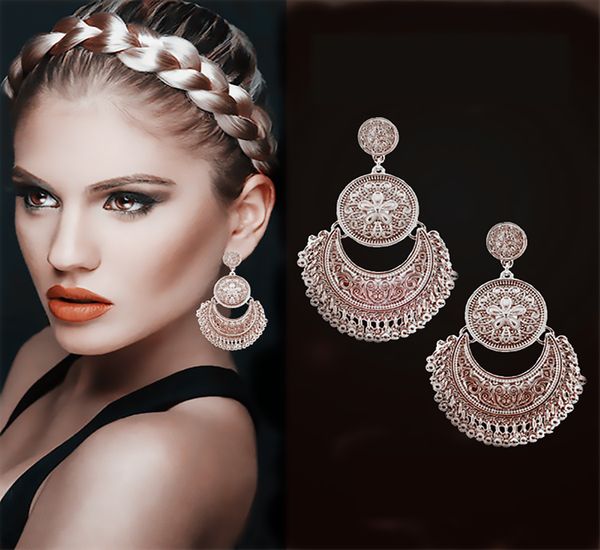 

tassel earrings earrings jewelry fashion luxury exaggerated personality creative temperament retro ethnic style carved beads tassel earrings, Black