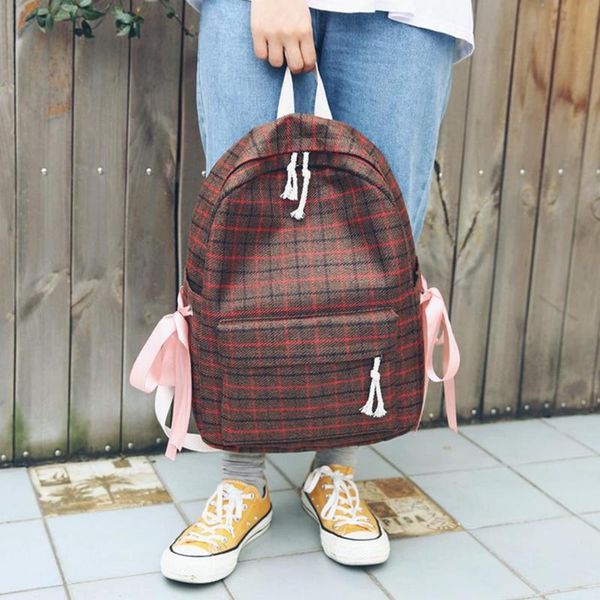 

girl fashion simplicity travel bags plaid style portable school backpack canvas outdoor sports pack female shoulder bag