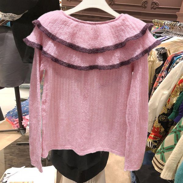 

2021 korean-style women frilly turtlenecks new autumn long sleeve sweater mohair mesh cardigan single breast outwear jumpers xb6d, White;black