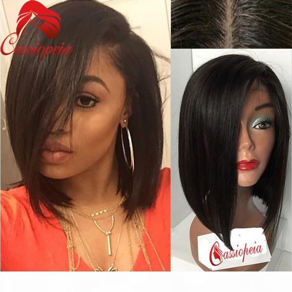 

brazilian virgin human hair silky straight short bob for black women full lace wigs glueless lace front wig left part, Black;brown