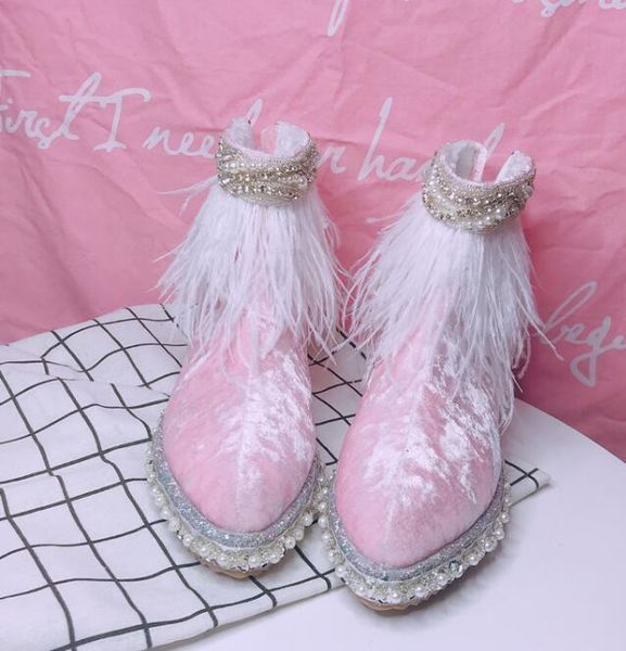 

2020 women's pink versatile upped cotton at cute snow bare new winter boots jh01, Black