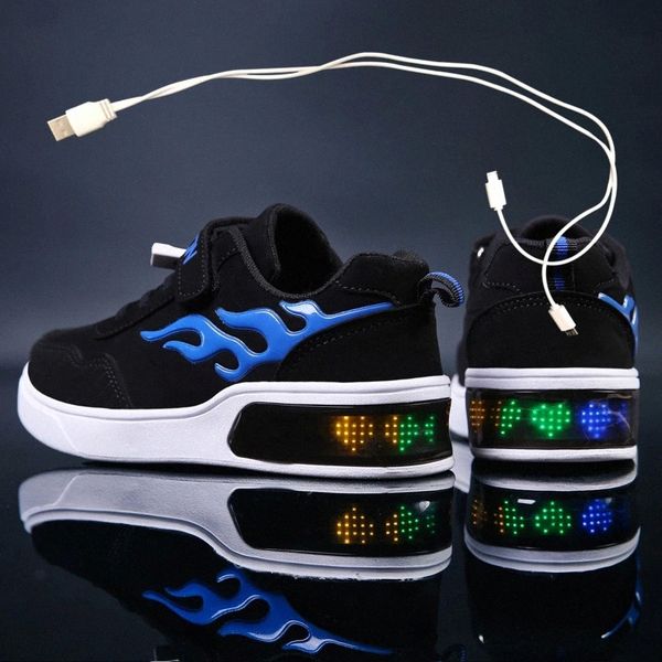 

Blue Children Shoes Hot Light Led luminous Shoes Boys Girls USB Charging Sport Casual Led Kids Glowing Sneakers #is04