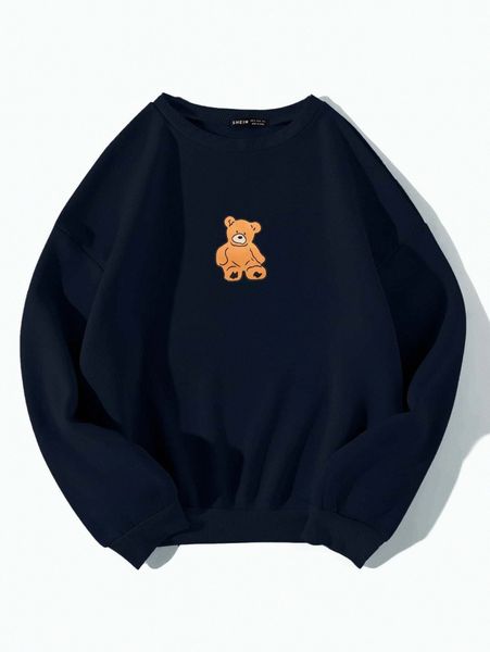 

bear print drop shoulder thermal pullover k8to#, White;black