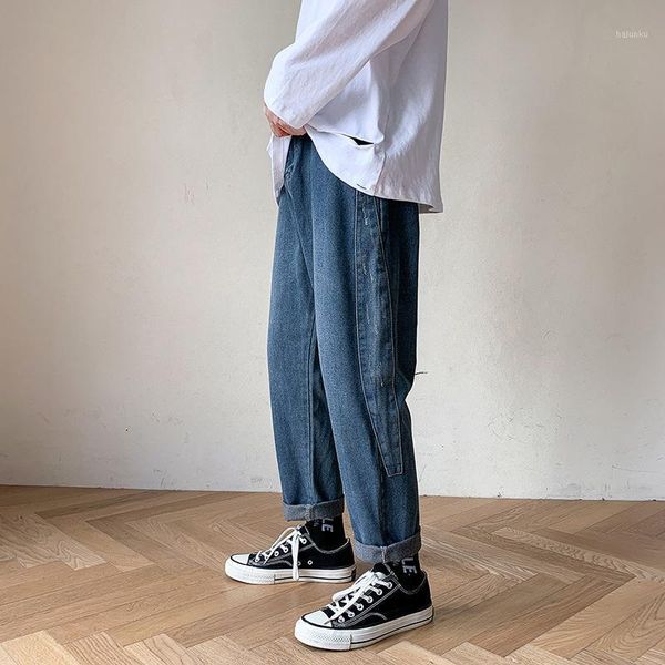 

men's jeans autumn ins tide brand nine-point male korean version loose trend wild student straight casual wide-leg pants1, Blue