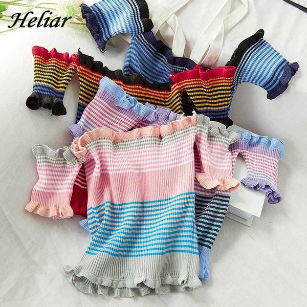 

women's blouses & shirts heliar 2021 spring women strips female clothing slash neck lady croped for1, White