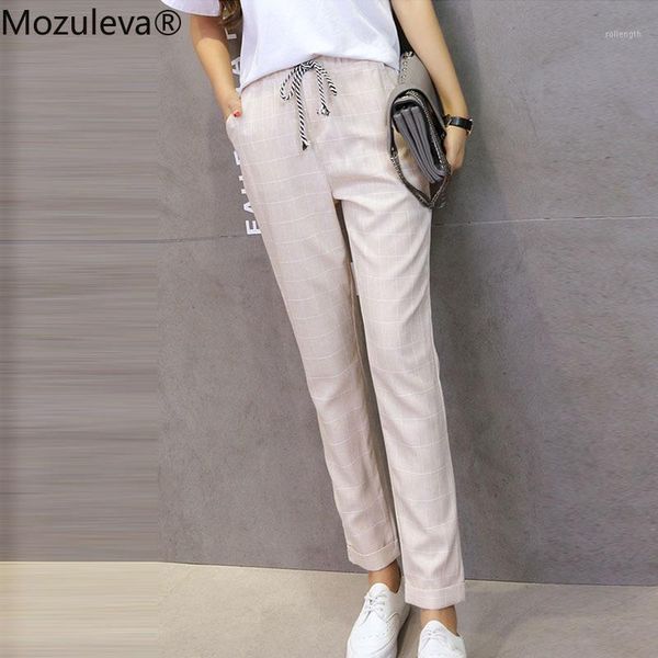 

2020 spring summer women harem pants elastic waist plaid casual loose pants fashion ankle-length straight vintage trousers1, Black;white
