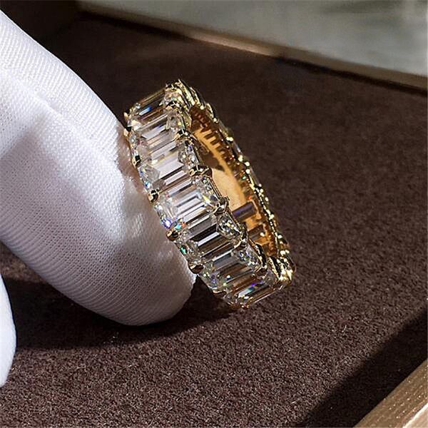 

new arrival luxury jewelry 925 sterling silver&gold fill princess cut white z cz diamond women wedding engagement band ring, Slivery;golden