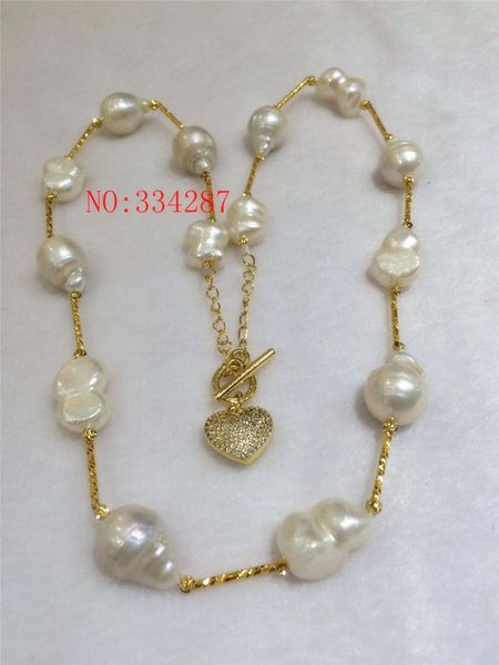 

new 12-16mm large irregular shaped baroque pearl necklace 20inches, Silver