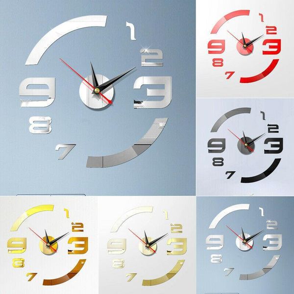 

diy 3d large number mirror wall clock sticker decor for home office kids room1