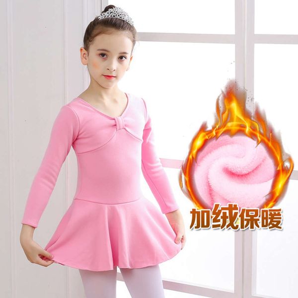 

girl's children's plush ballet one-piece autumn and winter dance grading exercise drs, Blue