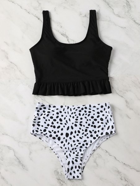 

dalmatian ruffle hem bikini swimsuit y3v5#, White;black