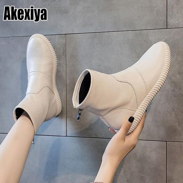

women boots 2020 leather ankle boots flat shoes autumn winter snow platform zipper punk ladies shoes botas mujer, Black