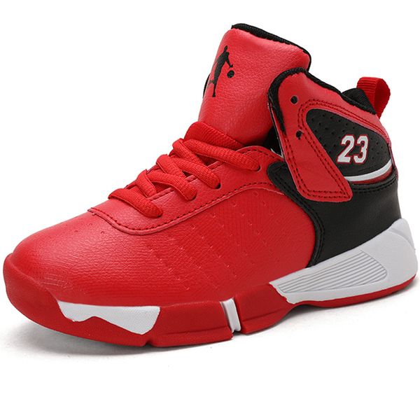 

brand thick sole leather kids sneakers boys basketball children sport boy basket ball trainer shoes, Black