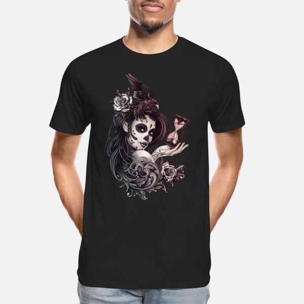 

tattoo style sugar skull girl with bird t shirt black trendy tracksuit hoodie sweatshirt