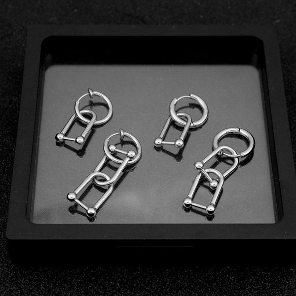 

fashion 1 pcs three circle link stainless steel stud earrings multi chain kpop geometric women minimalist jewelry, Golden;silver