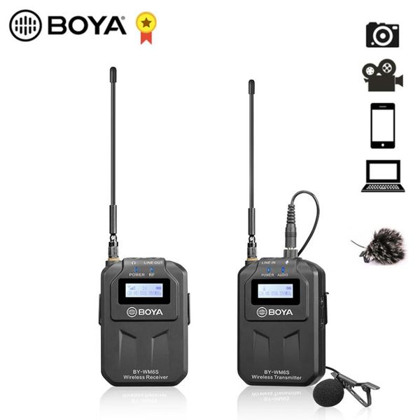 

boya by-wm6s rechargeable uhf wireless microphone ch48 70m range for smartphone tablet dslr slr camera camcorder audio recorde