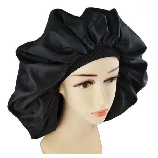 

solid color shower female cap super giant waterproof hair care large women satin silk bonnet sleep cap luxurious fabric1