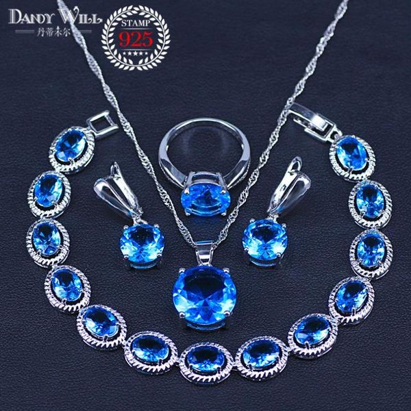 

natural sky blue cubic zirconia white cz jewelry set women silver color jewelry earring/pendant/necklace/ring