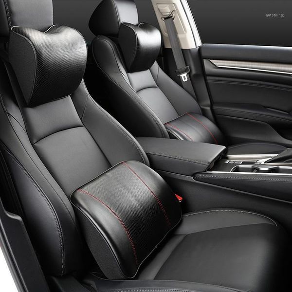 

leather car headrest waist set car leather pillow cushion breathable love neck pillow memory foam1