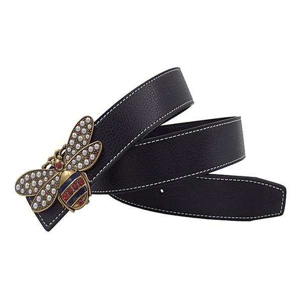 

western rhinestone peal bee alloy buckle leather women belt fashion candy color jeans causal pants women belt y200424, Black;brown