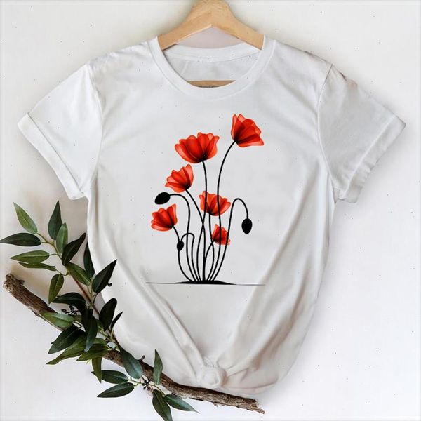 

t shirts for women 2021 spring summer flower floral trend printing tshirt female 90s lady print graphic tee t shirt, White