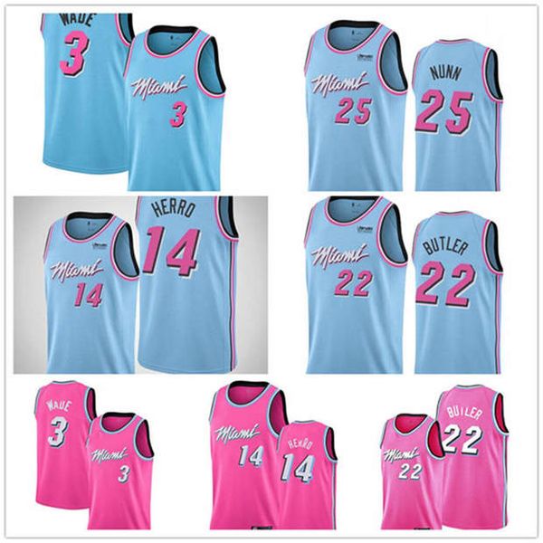 

dwyane 3 wade jimmy 22 butler miami 2019/20 blue swingman heat basketball jersey iconedition, Black
