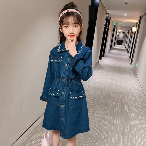 

girlsdenim skirt coat 2020 fashionable girlsspring and autumn new dress denim skirt children'schildren's coatand children's a, Black;gray