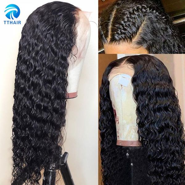 

lace wigs deep wave front wig human hair for black women brazilian 13x4 4x4 closure 150 density remy, Black;brown
