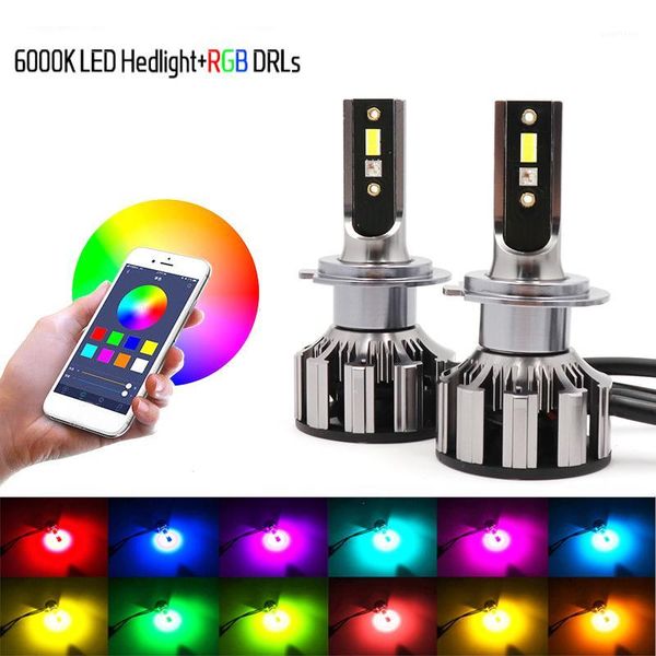 

new h7 led rgb headlight app bluetooth control multi colors led bulbs h1 h4 h8 h9 h11 9005 90061