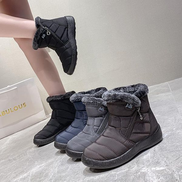 

winter boots women ankle boots cotton fabric femmes bottes plush shoes ladies booties waterproof shoes buty damskie, Black