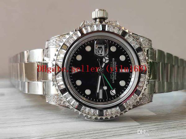 

luxury men's luxury watch gmt mechanical automatic diamond black white ceramic bezel 116759 116758 116718 stainless steel mens watches, Blue;white