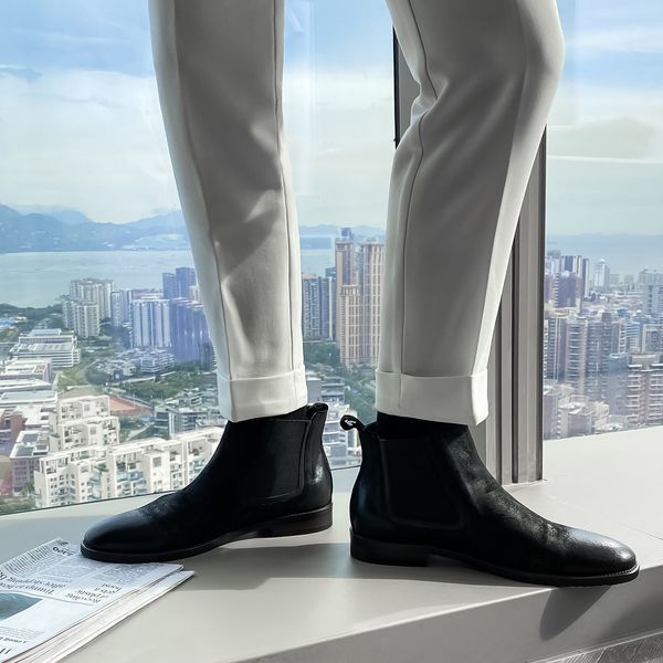 

daio ethan korean men's autumn and winter solid color chelsey short boots leather casual shoes