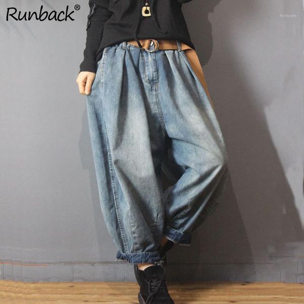 

runback jeans woman casual plus size jean femme denim lantern pants retro blue elastic waist pockets ladies jeans 2020 spring1