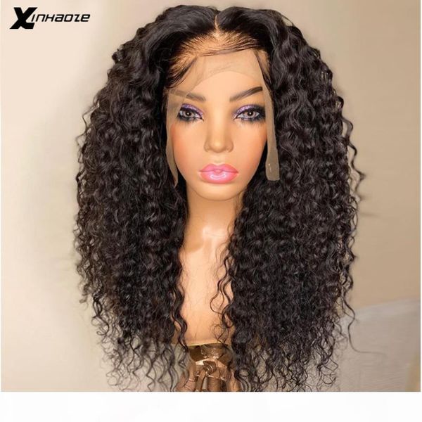 

curly human hair t part lace wig human hair pre plucked curly deep part 6'' lace frontal wig 180 density front 26 inch, Black;brown