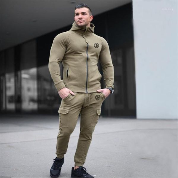 

men running sportswear suits sweatshirt/sweatpants gym fitness training hoodies and pants 2pcs/sets male jogging tracksuit coats1, Gray