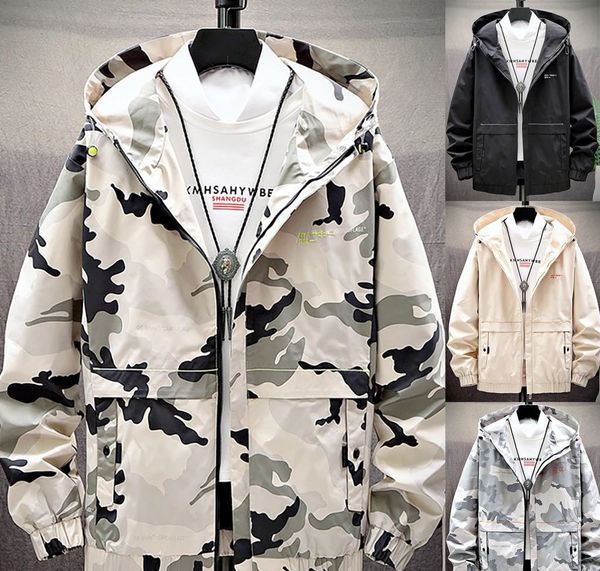 

men jacket autumn spring casual fashion solid camouflage hoodies outwear windbreaker streetwear hip hop coat, Black;brown