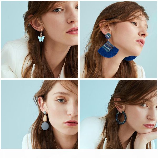 

qualitylovr fashion acrylic big drop earrings for women vintage korean blue geometry wood dangle earrings 2020 female wedding jewelry, Silver;gold
