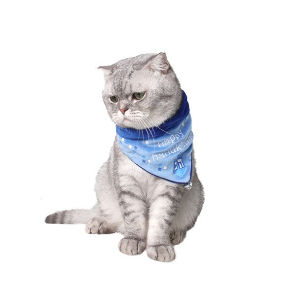 

pet decoration cat products factory dog bell bib saliva blue collar triangle towel