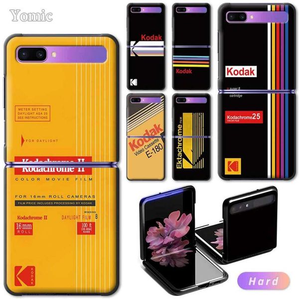 

yomic fashion kodak case for samsung galaxy z flip 6.7" hard pc mobile phone bag cover zflip 5g black segmented protect coque
