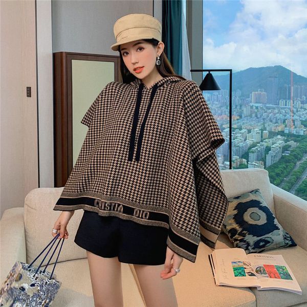 

мода женщины зима с капюшоном рукавом batwing шерстяного пальто верхней одежды плащом пончо плащ пальто темперамент плащ платок пальто женщи, White;black