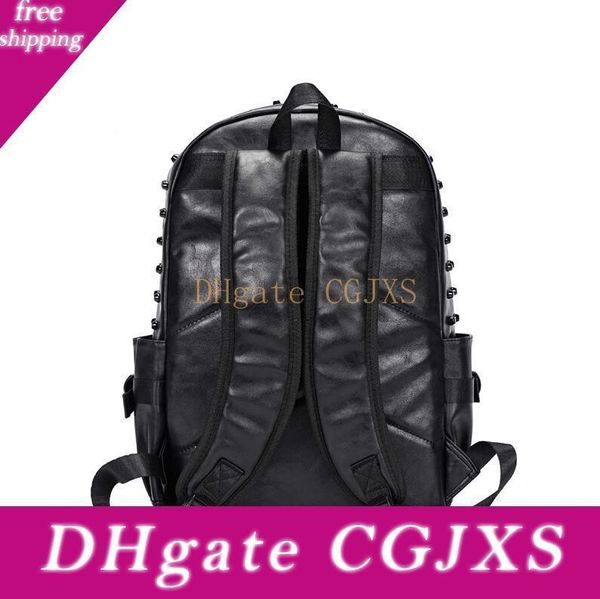 

factory wholesale men handbag outdoor travel casual leather backpack personality rivet punk backpack street trend rivet student bag 6698