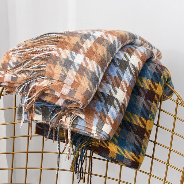 

royalmaybe new imitation cashmere scarf long fringed warm scarf shawl dual-use women women winter, Blue;gray