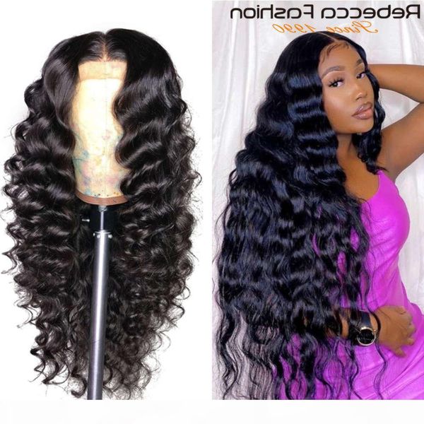 

brazilian loose deep wave front human hair wigs for black women pre plucked remy 13x4 lace frontal 180% 4x4 closure wig, Black;brown