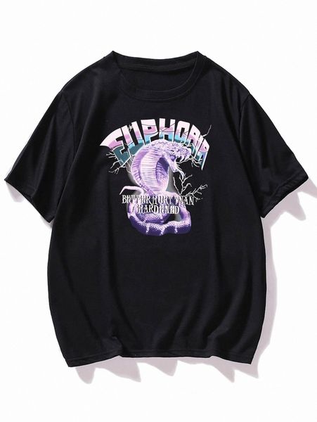 

men snake and slogan graphic tee w45r#, White;black