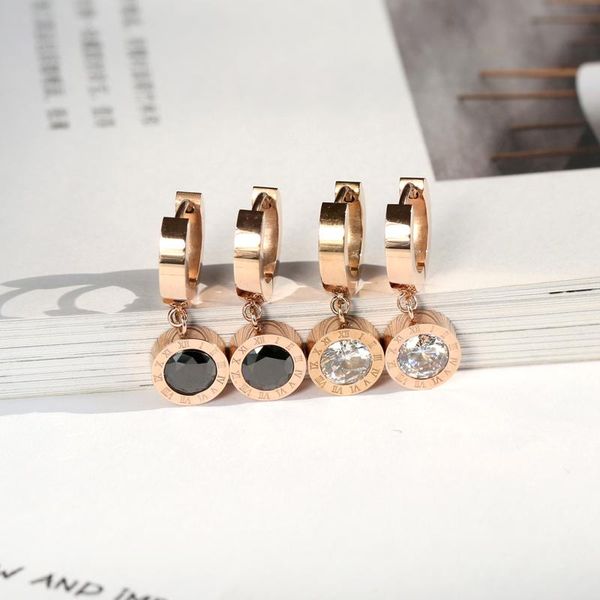 

yun ruo simple fashion roman number zircon stud earring rose gold color woman gift titanium steel jewelry not fade drop ship, Golden;silver